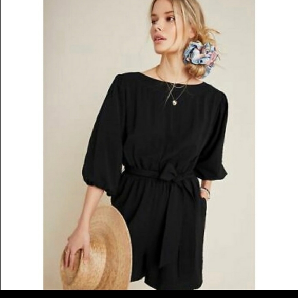 Anthropologie Romper Black Texured Puffy Bubble Sleeves  XS by Anthropologie - Picture 2 of 15